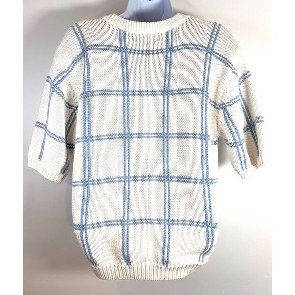 Vintage 90’s Eddie Bauer Sweater Women L Cream Floral Roses Chunky Knit Crewneck - Picture 2 of 7